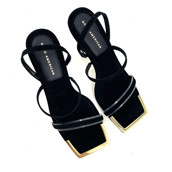 Good American Standout Square Open Toe Heels Black Suede Size 10 NIB GA022S-X - Picture 1 of 11